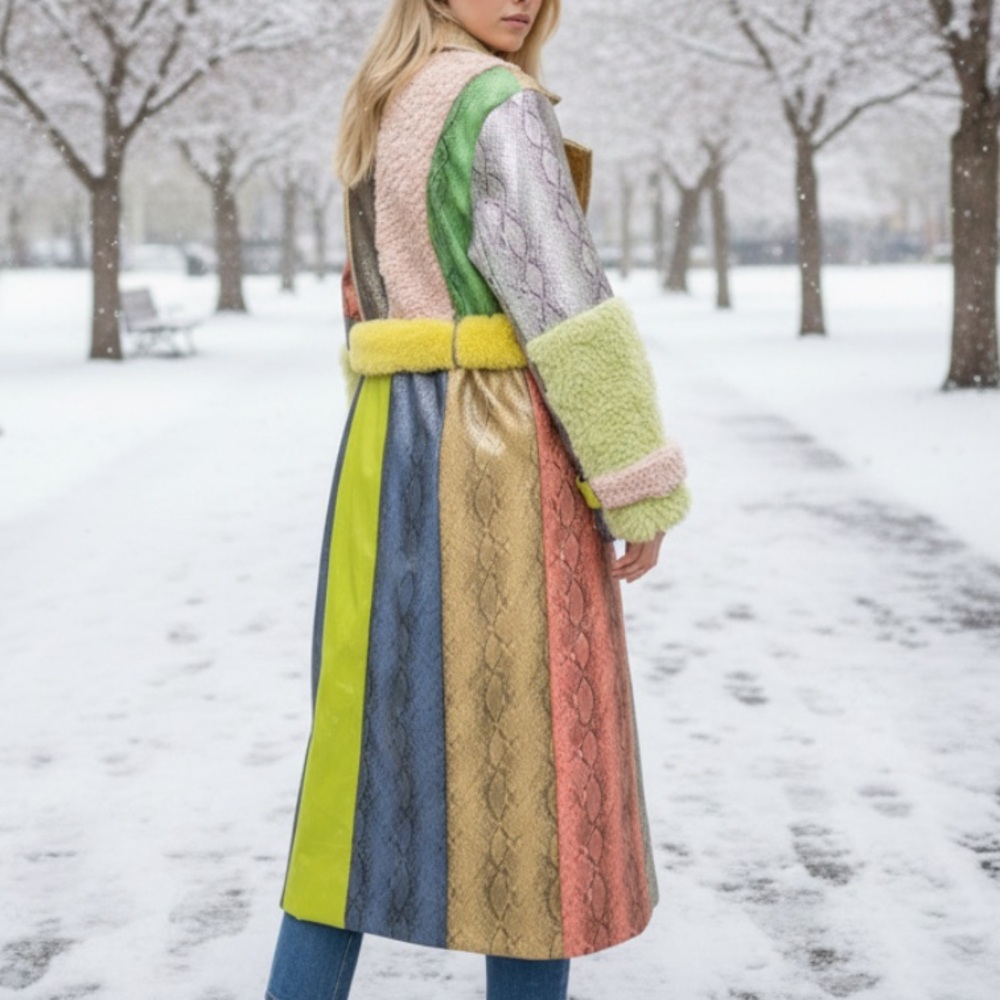 Colin Locascio x Free People Pamela Patchwork Lg Faux Snakeskin Long Belt Trench - Picture 11 of 16